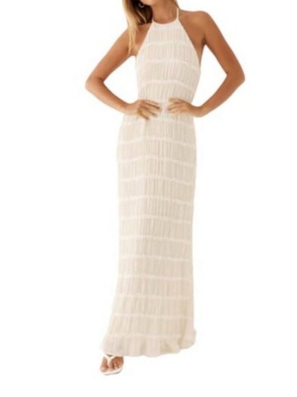 More to Come - Sleeveless Cream Halter Maxi Dress with Distressed Hem - NWT